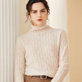 Pile Collar  Knitted Pullover Turtleneck Cashmere Sweater for Women